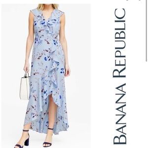 BANANA REPUBLIC Faux Wrap High Low Floral Ruffle Dress. Size 4 tall